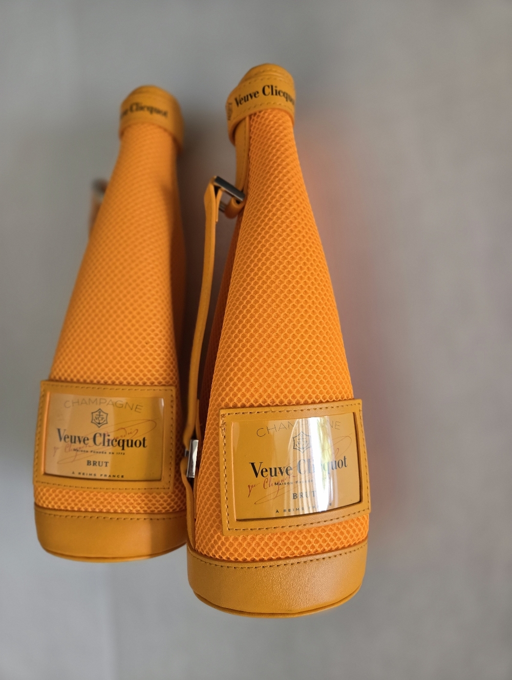 2 Veuve Clicquot Champagne Bottle Ice Jackets Orange Zip Carrier W/ Handle NWOT